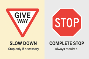 NZ learners licence test mistake give way vs stop sign