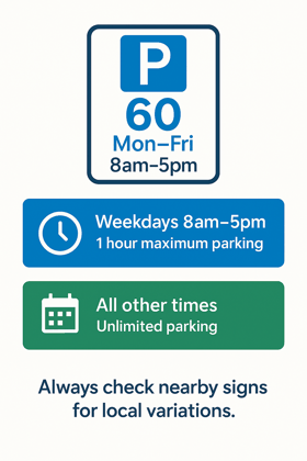 Parking sign P60 rules