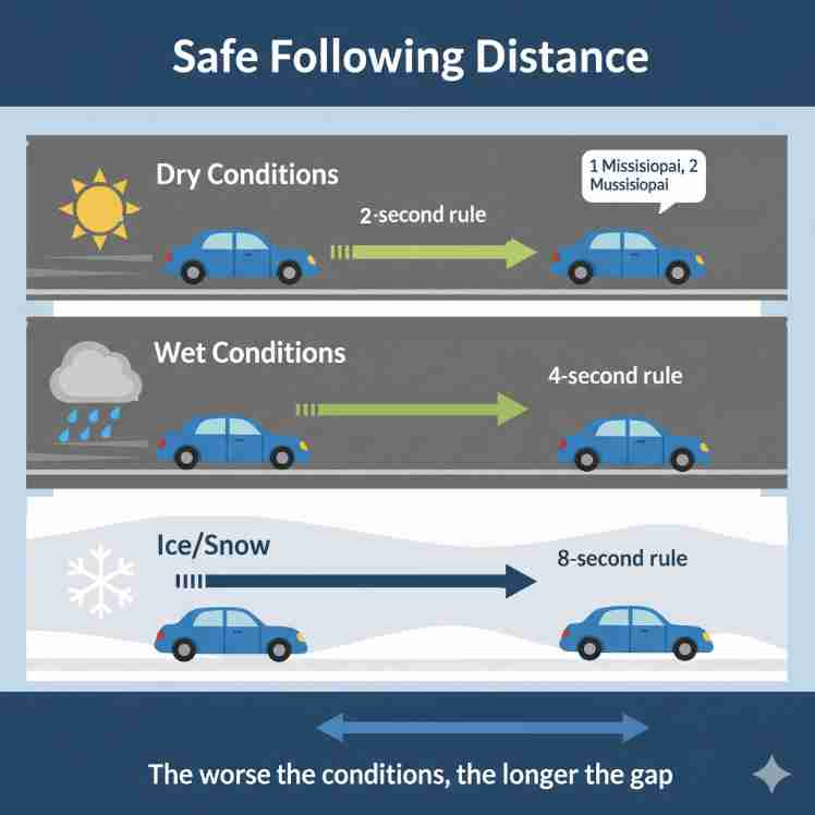 Safe following distance in  NZ -  rain, snow